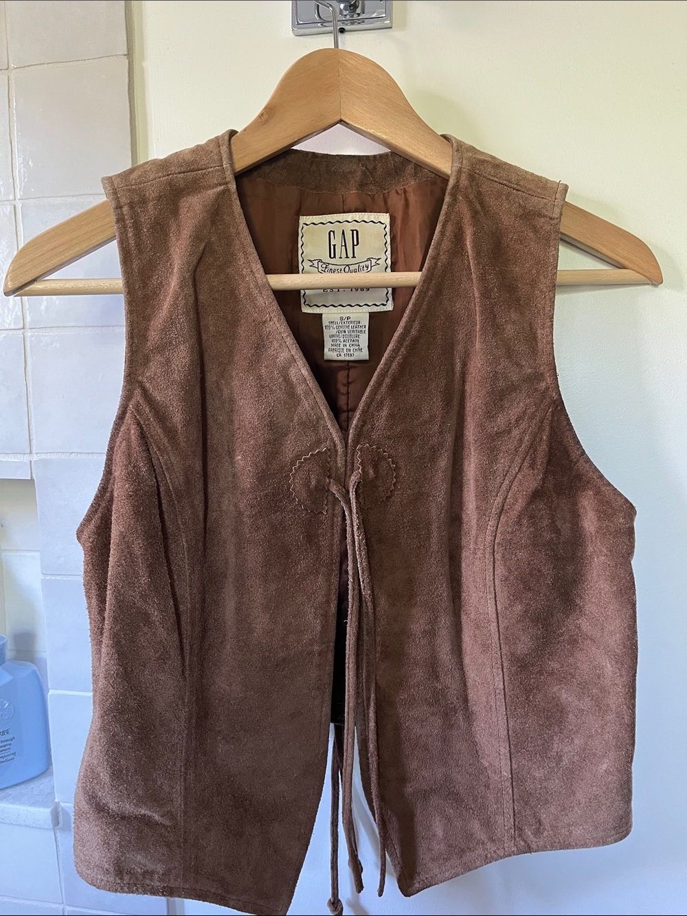 Vintage GAP Suede Vest in Chestnut Brown with Front Tie